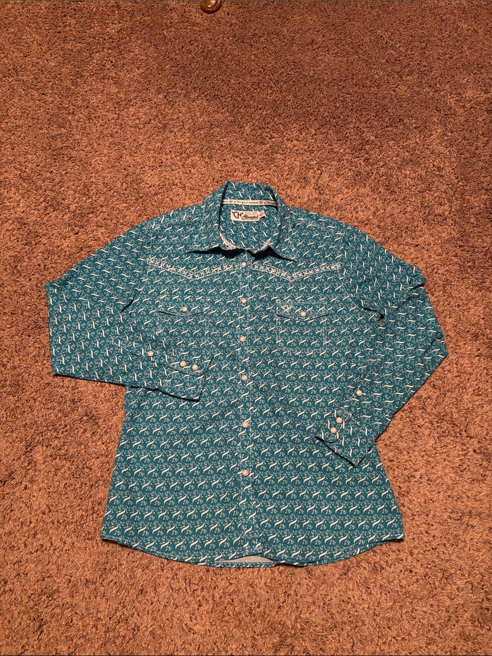 Cowgirl Hardware Teal Button-Front Western Shirt M
